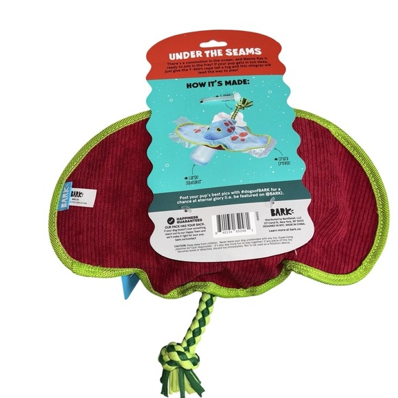 Bark Box Stingray Dog Toy Under The Seams Crosby The Ray Rare Crinkle Squeaky - Picture 5 of 6